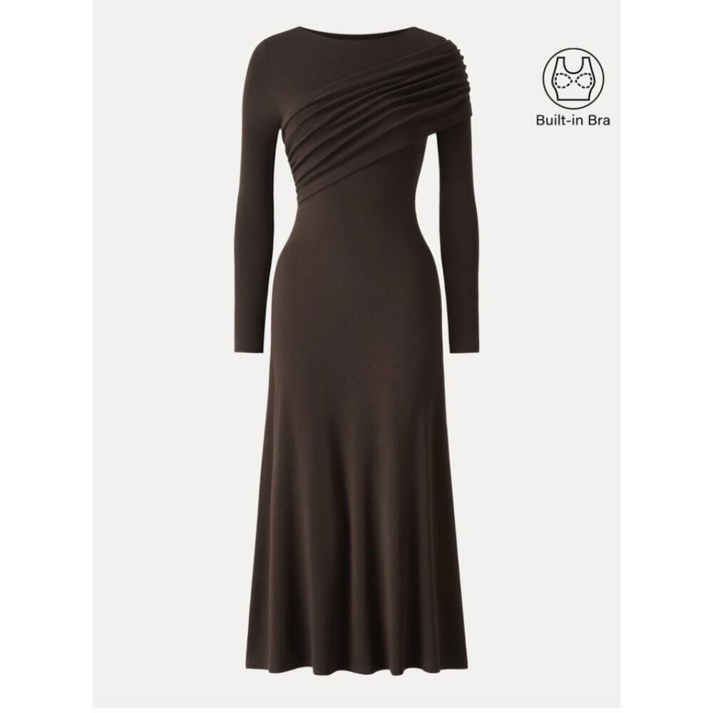 OGL LiteWarm Chic Boatneck Ruched Midi Brami Dress NWT SIZE M